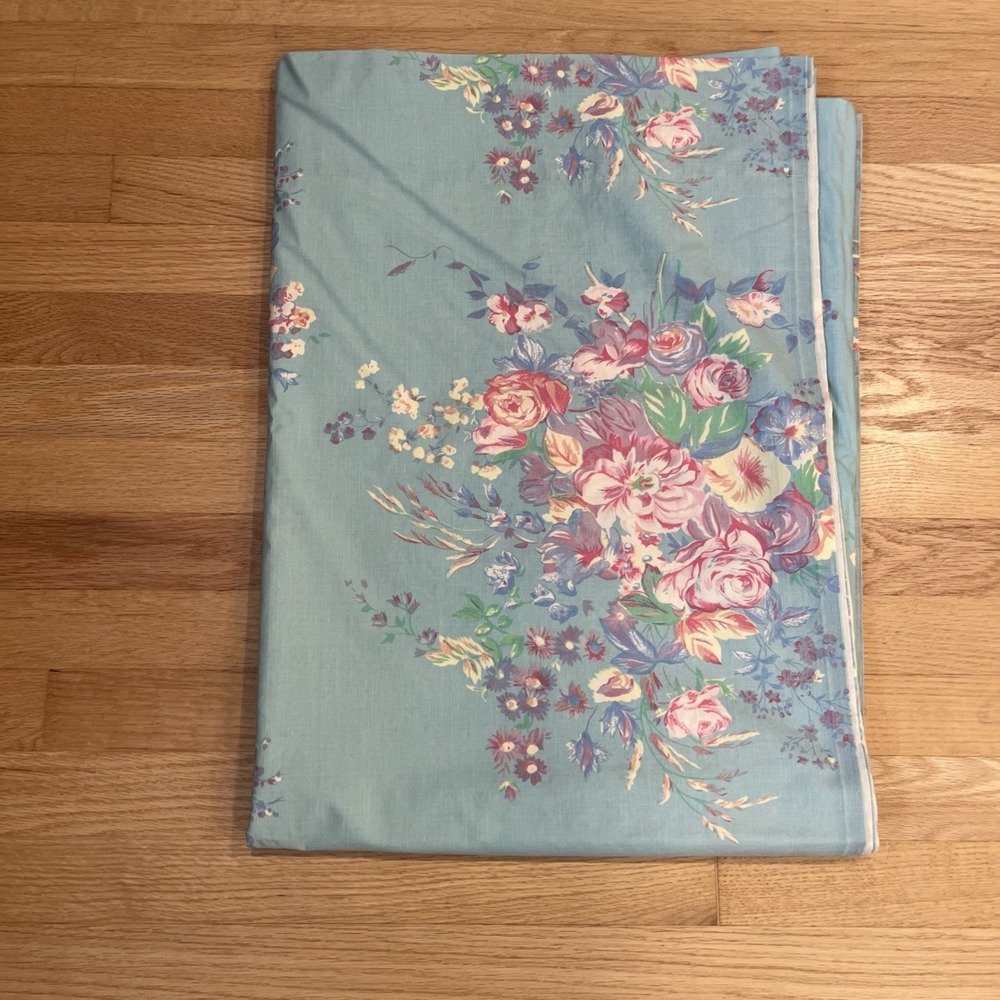 Vintage Ralph Lauren Pompano Floral Twin Flat Sheet Blue Label